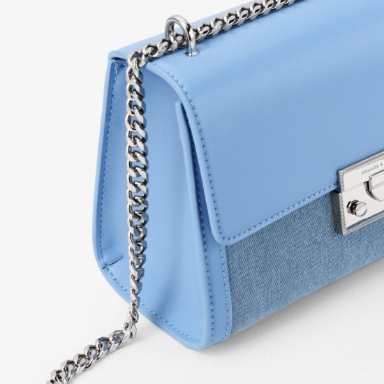 Charles Keith Chain Flap Shoulder Bag Denim Blue Charles Keith Chain Flap Shoulder Bag Denim Blue